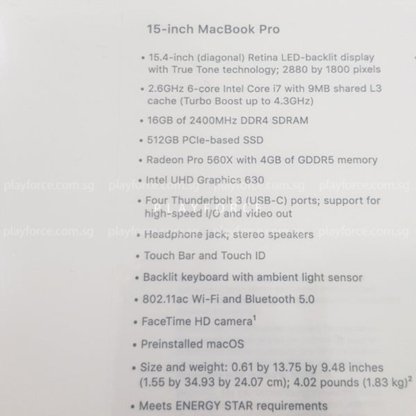Macbook Pro 2018 (15-inch Touch Bar, 512GB, Space)(Brand New+Apple Care)