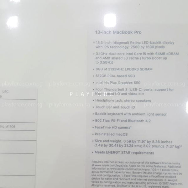 MacBook Pro 2017 (13-inch Touch Bar Touch ID, 512GB, Space)(Brand New)