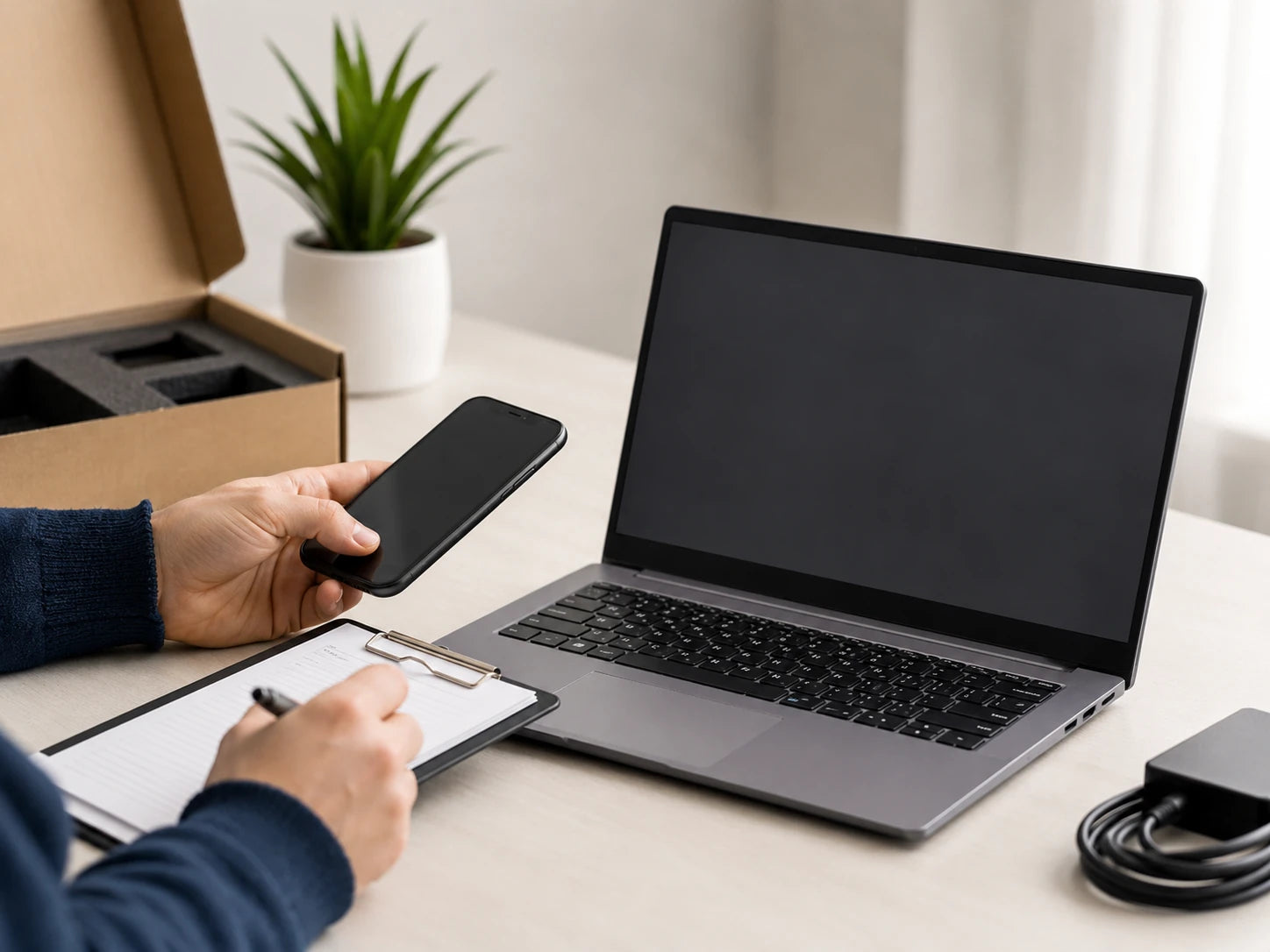Laptop condition being documented before a rental